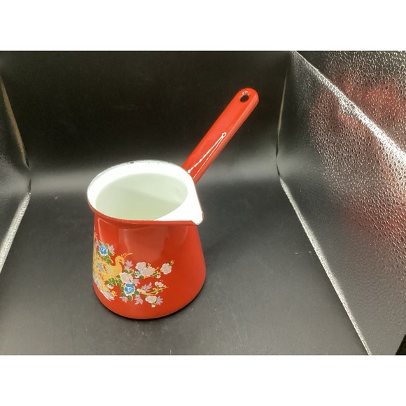 Vtg Turkish Enamelware Coffee Pot / Long Handled‎ Dipper Ladle Pouring Vessel - Picture 2 of 6